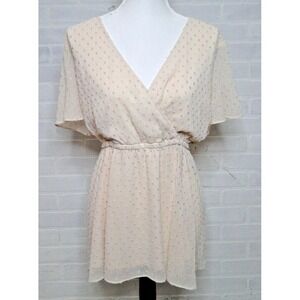 Torrid‎ Peplum Chiffon Clip Dot Top Woman Plus Size 2  Cream